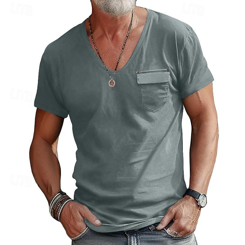 Men's T Shirt Tee Short Sleeve Shirt Tee Top Short Sleeve V Neck Spring & Summer Plain Fashion Designer Basic Front Pocket Vacation Street Going out Black White Blue Top Tee for Men 2026 - $21.99 –P13