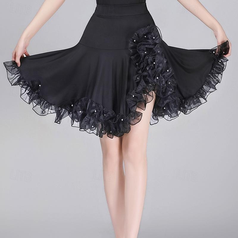 Jupe à franges de danse latine pour femme – demi-jupe asymétrique taille haute pour cha-cha, rumba &pratique/performance de jitterbug de 2025 ? $40.99 –P4