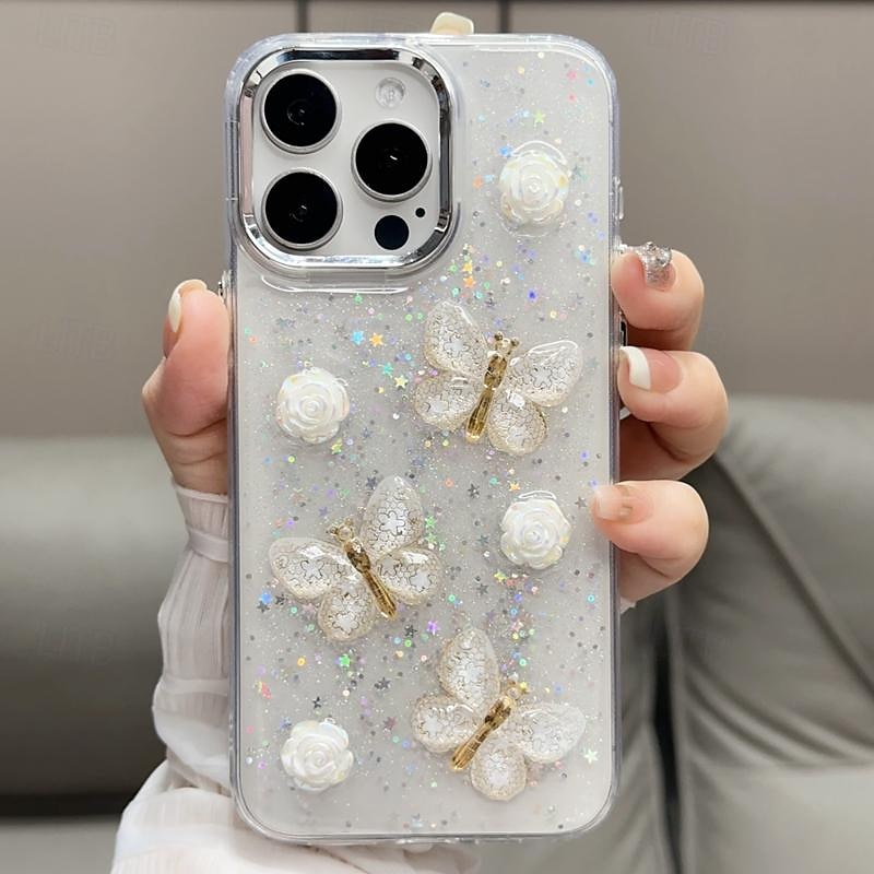 هاتف غطاء من أجل ايفون 16 آيفون 15 برو ماكس بلس iPhone 14 13 12 Pro Max Plus غطاء خلفي شبه شفّاف بلينغ بريق لامعة ضد الصدمات فراشة الكمبيوتر الشخصي 2025 - $14.99 –P3