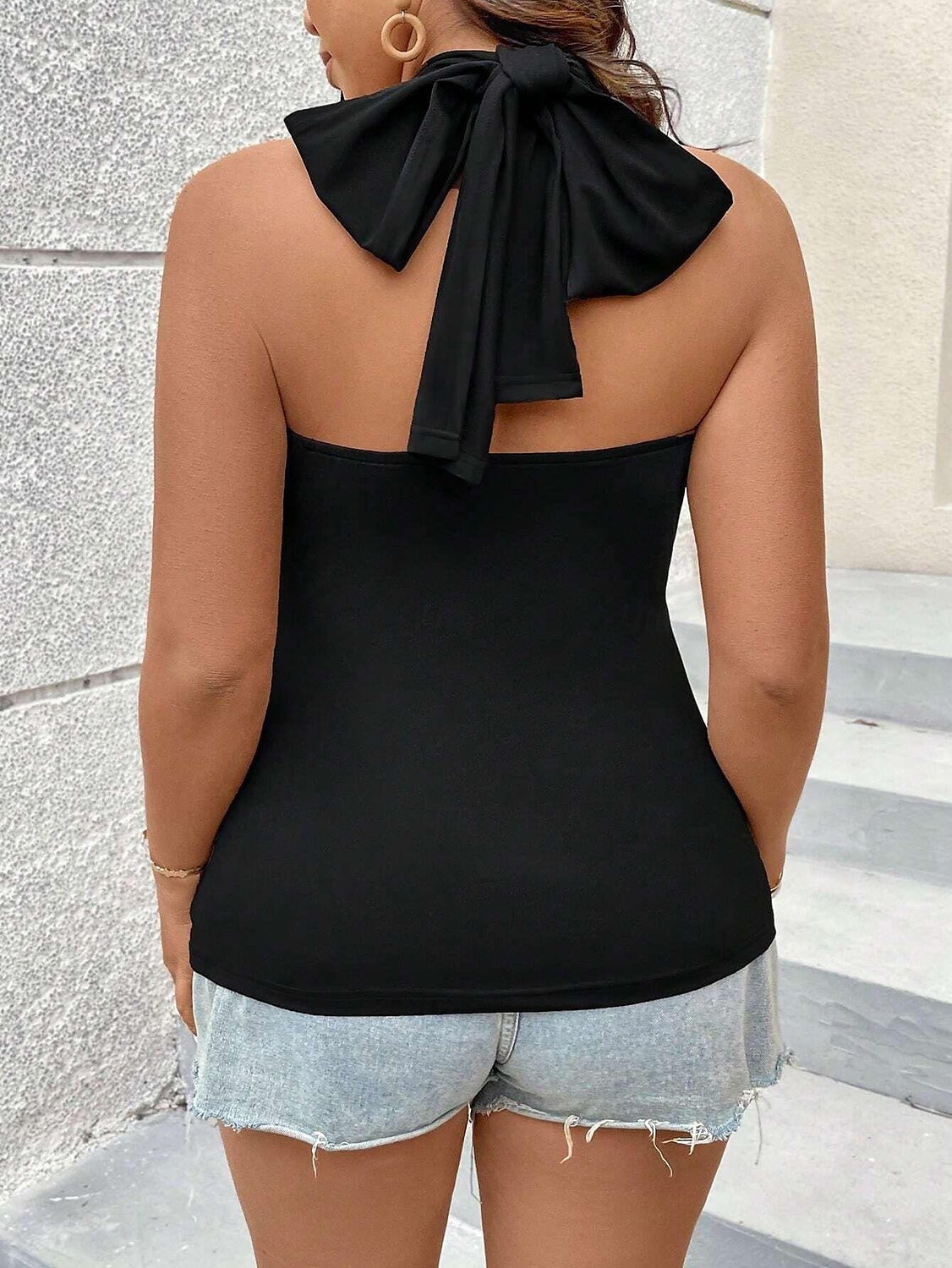 Canotta donna nera semplice aperta dietro moda strada quotidiana scollo all'americana vestibilità regolare XL del 2025 a $26.99 –P2