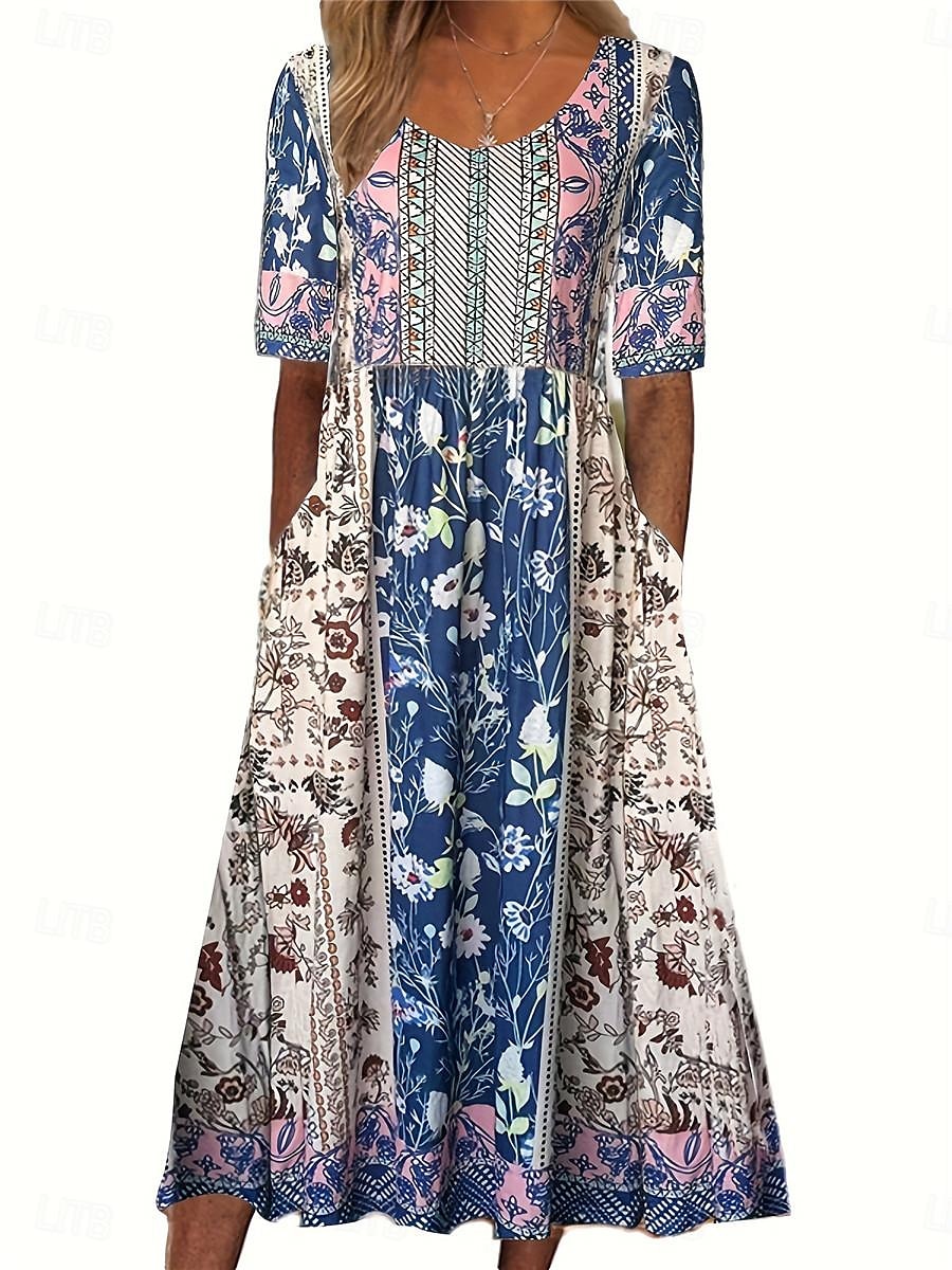 Pentru femei Rochii Midi Rochie casual Rochie de vară Rochie Boho Έθνικ Casual Vacanță Zilnic Dată Fit regulat Floral Manșon scurt Stil Nautic Alb Bleumarin Albastru regal Albastru piscină Vară 2025 - $39.99 –P3
