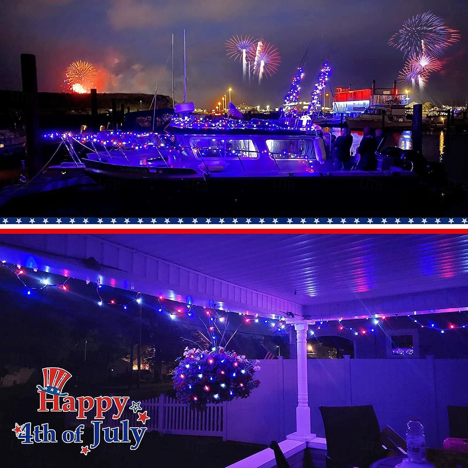 1 PC Patriotic Outdoor Solar String Lights, 22FT~98FT Red White Blue for 4th of July Independence Day 250th Anniversary Memorial Day, Holiday Garden Waterproof Decor Lights 2026 - $13.49 –P6