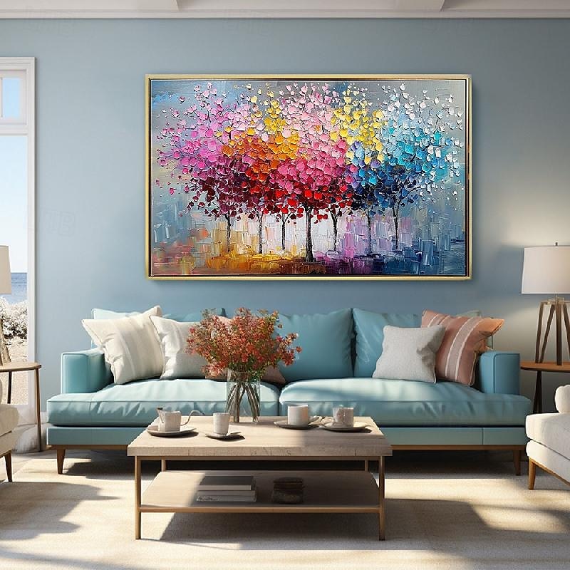 bunte Bäume Ölgemälde auf Leinwand große handgemalte Wandkunst abstrakte Wald Ölgemälde Wandkunst Landschaft Ölgemälde moderne Blumen Baum Gemälde für Wohnzimmer Wohnkultur Geschenk 2025 - $125.99 –P9