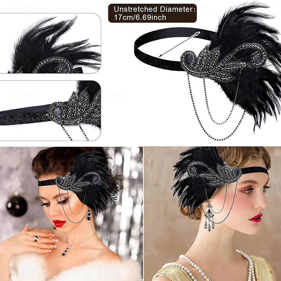 1920-as évek A nagy Gatsby Felszerelések Flapper fejpánt A nagy Gatsby Esküvői Vendég Gallér nélküli Jelmez Női Mindszentek napja Farsang Álarcos mulatság Parti Álarcos mulatság Esküvői fogadás 2025 - $23.99 –P4