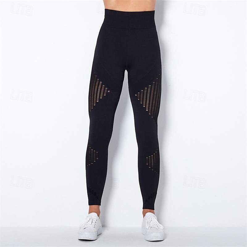 Women's Yoga Pants Yoga Leggings Mesh Patchwork High Waist Yoga Gym Workout Pilates Tights Color Block Dark Grey Black Army Green Spandex Sports Activewear Stretchy Slim 2025 - $25.99 –P15