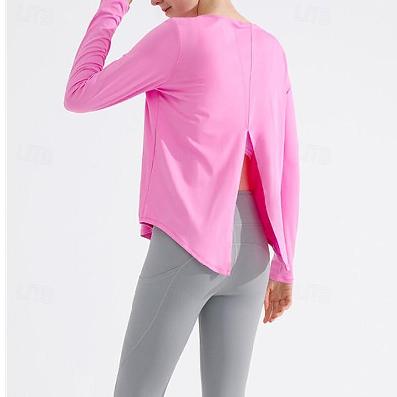 Women's Crew Neck Yoga Top Split Solid Color Black White Yoga Fitness Running Tee Tshirt Top Long Sleeve Sport Activewear Breathable Quick Dry Lightweight Stretchy Loose Fit 2025 - $27.99 –P9