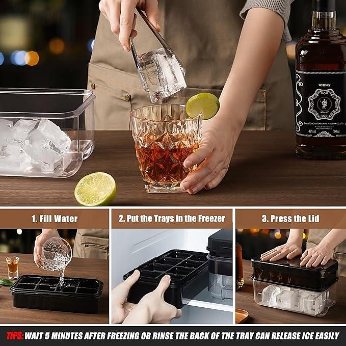 Large Ice Cube Tray with Lid and Bin Ice Trays for Freezer 2 INCH Whiskey Ice Cubes Mold 1*8 pcs Square Ice Cube Mold with Tong Easy to Release Large Ice Tray for Whiskey Cocktail Bourbon 2025 - $27.99 –P11