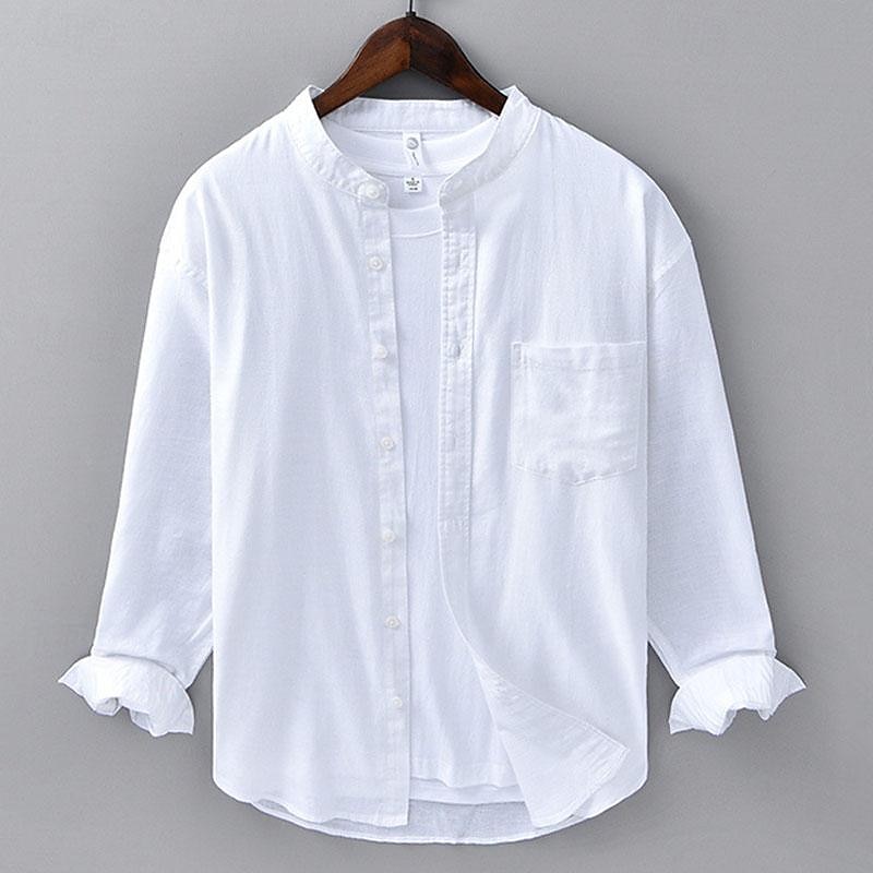 Per uomo Camicia Camicia di lino Camicia con colletto cinese Camicia con colletto alla coreana Camicia casual Camicia di cotone Semplice Vacanza Camicia hawaiana Bianco Blu Beige Manica Lunga del 2025 a $45.99 –P1