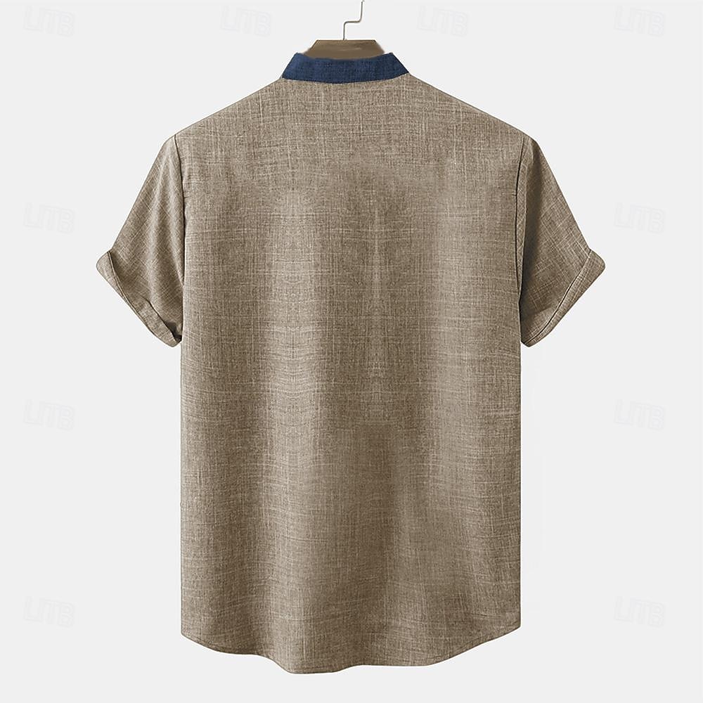Men's Linen Shirt Henley Shirt Retro Shirts Vintage Shirt Ethnic Shirt Ethnic Vacation Daily Blue Green Khaki Short Sleeve Mandarin Collar Summer Spring Clothing Apparel Print 2025 - $27.99 –P3
