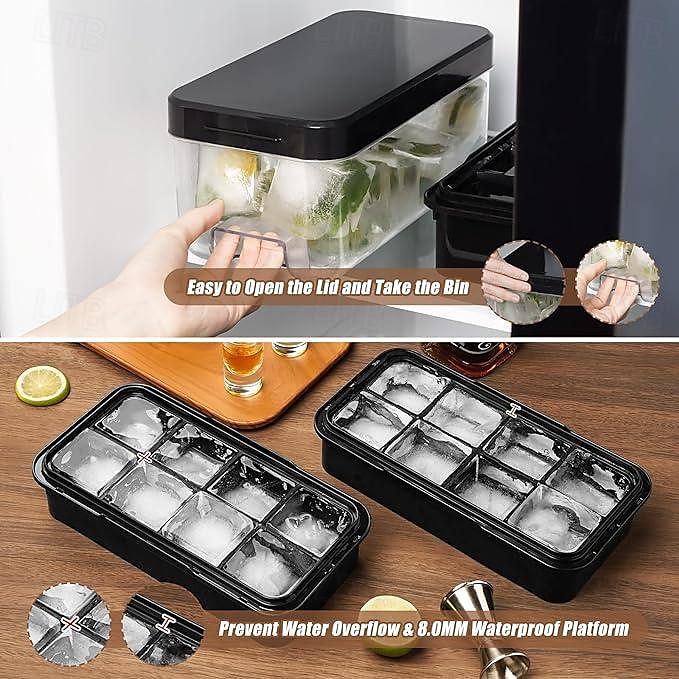 Large Ice Cube Tray with Lid and Bin Ice Trays for Freezer 2 INCH Whiskey Ice Cubes Mold 1*8 pcs Square Ice Cube Mold with Tong Easy to Release Large Ice Tray for Whiskey Cocktail Bourbon 2025 - $27.99 –P9