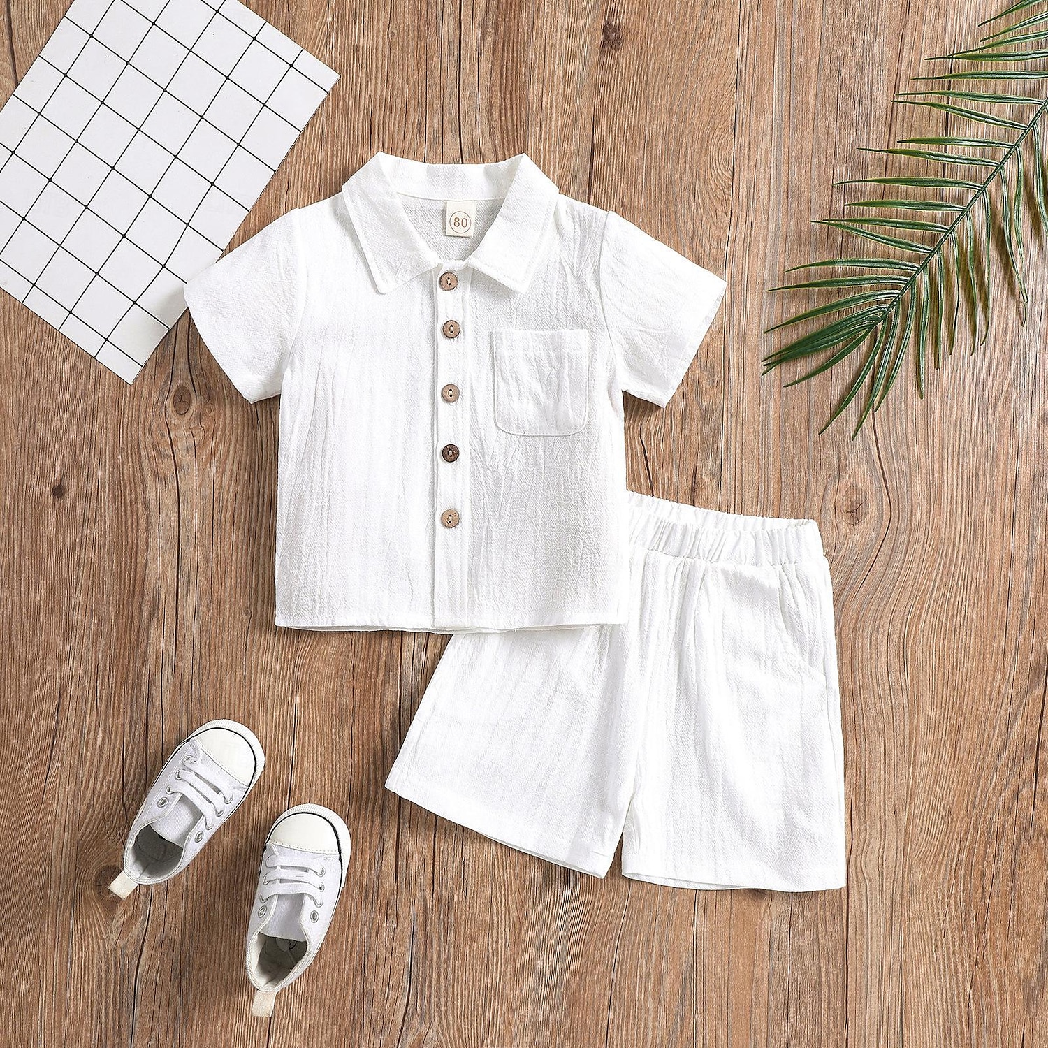 2-delig Peuter Jongens T-shirt & shorts Kleding Effen Kleur Korte mouw Set School Modieus Dagelijks Zomer Lente 3-7 jaar Licht Blauw Leger groen Wit 2025 - $14.99 –P2