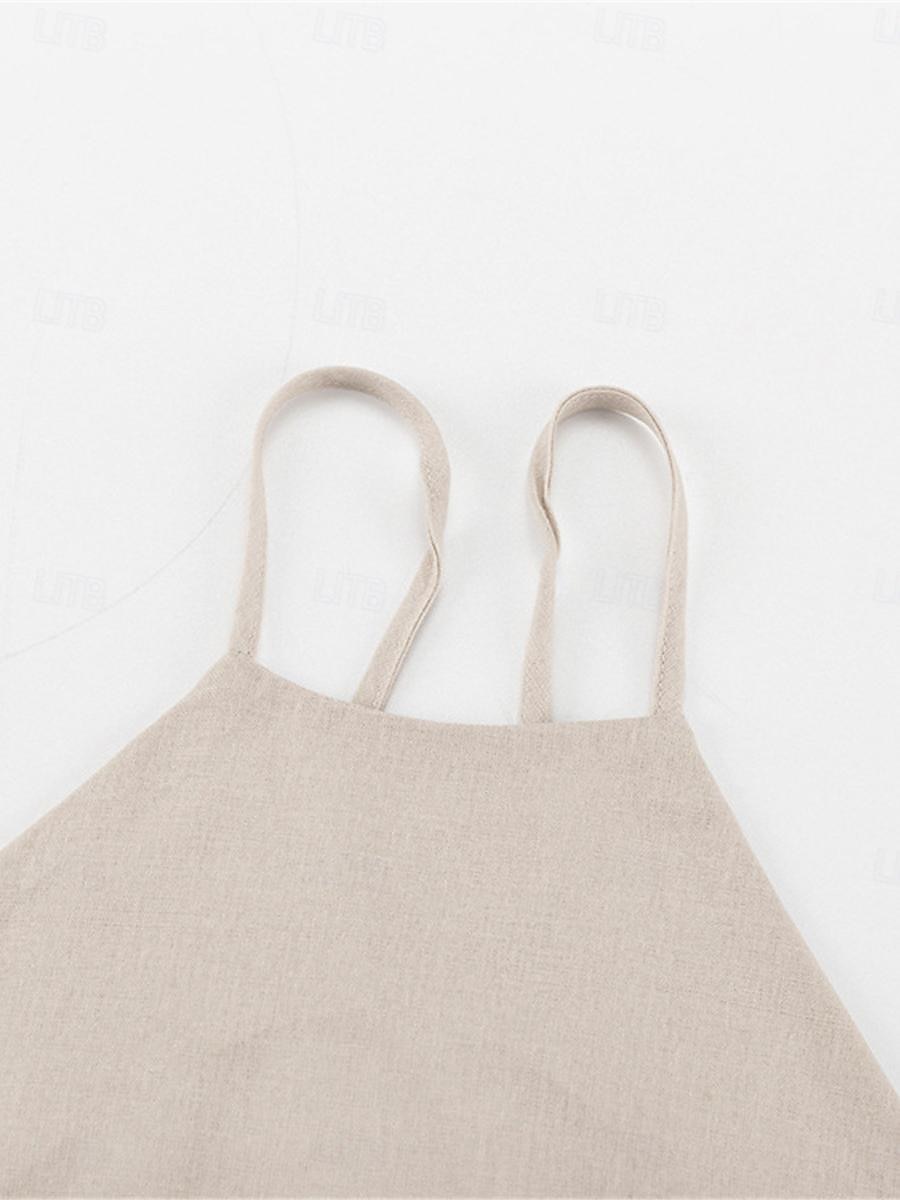 Damen Braun Sommer Frühling Minikleid Baumwoll-Leinen-Kleider Freizeitkleid Trägerkleid Basic Modern Urlaub Täglich Wochenende Lässiger Schnitt Einfach Neckholder 2025 - $32.99 –P7