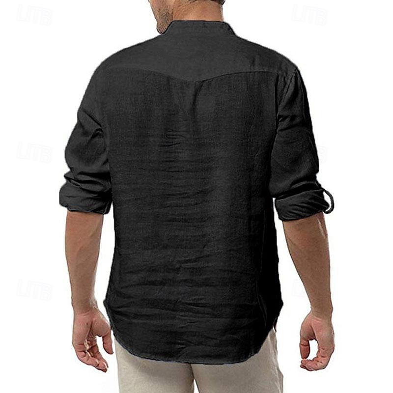 Férfi Ing Kínai galléros ing Mandarin galléros ing Popover ing Alkalmi ing Pamut póló Sima Vakáció Hawaii Fekete Fehér Hosszú ujj Álló gallér Tavasz & Ősz Ruházat 2025 - $22.99 –P5