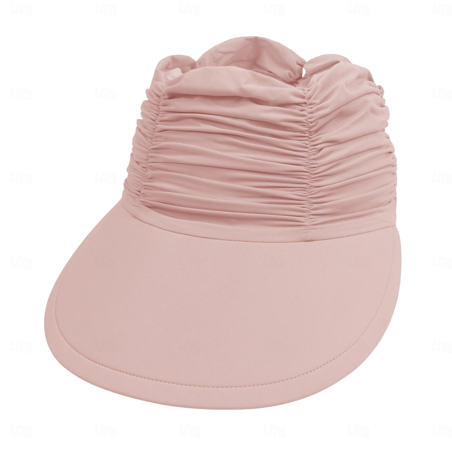 Modischer, einfarbiger UV-Sonnenschutz für Damen mit breiter Krempe, Visier, modischer Aufdruck, geraffter Sonnenschutz, leerer Sommer-Strandhut 2025 - $8.99 –P12
