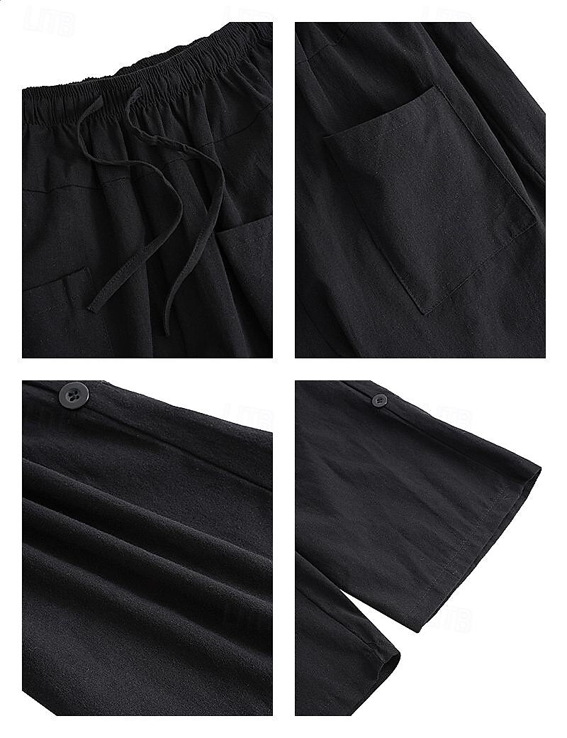 Homens Calção Shorts de linho Shorts de verão Shorts de praia Calças Capri Com Cordão Cintura elástica Bolso frontal Tecido Conforto Respirável Diário Feriado Para Noite Havaiana Boho Preto Branco de 2025 por $20.99 –P5