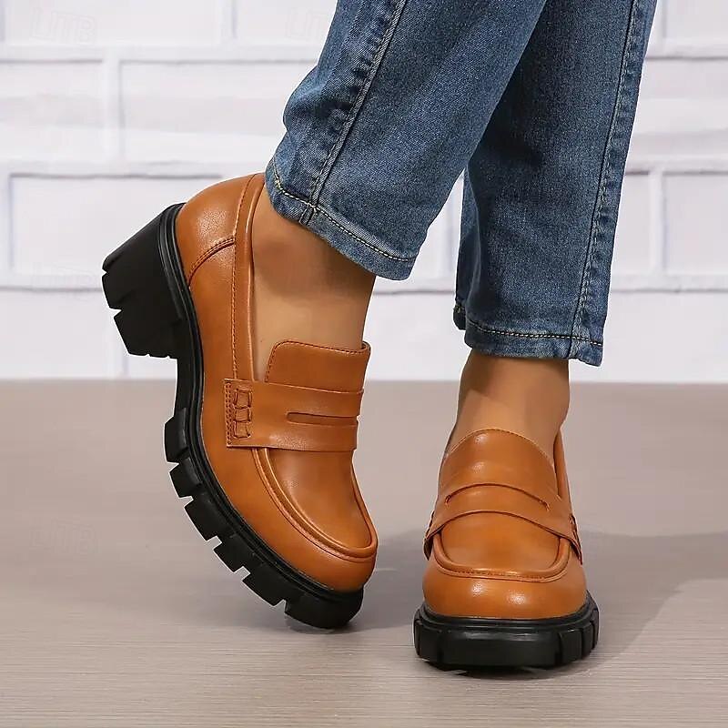tjocka plattformsloafers för kvinnor – svarta slip-on skor med rund tåsula för vardags- och kontorskläder 2025 - $42.99 –P2