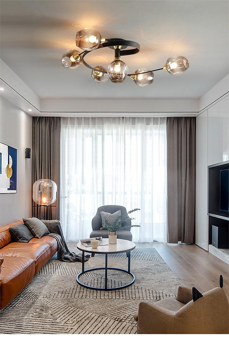 Luz de teto led 4/6 cabeça de vidro metal e27 nórdico criativo mágico lâmpada de teto pequeno quarto, lustre pessoal conciso moderno, para sala de estar comercial lâmpada de sala de jantar, sala de de 2025 por $331.19 –P12