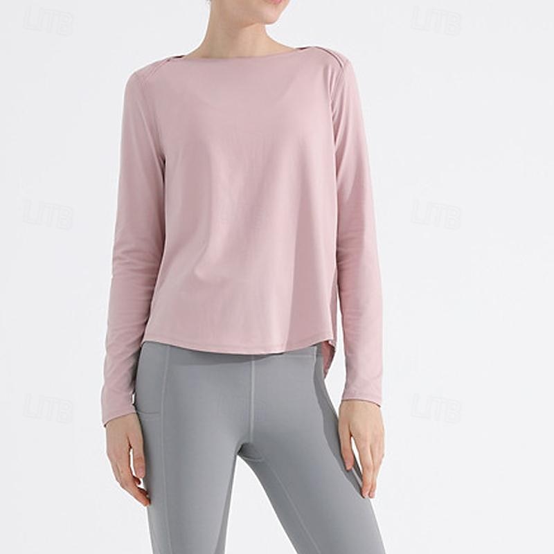 Women's Crew Neck Yoga Top Split Solid Color Black White Yoga Fitness Running Tee Tshirt Top Long Sleeve Sport Activewear Breathable Quick Dry Lightweight Stretchy Loose Fit 2025 - $27.99 –P14