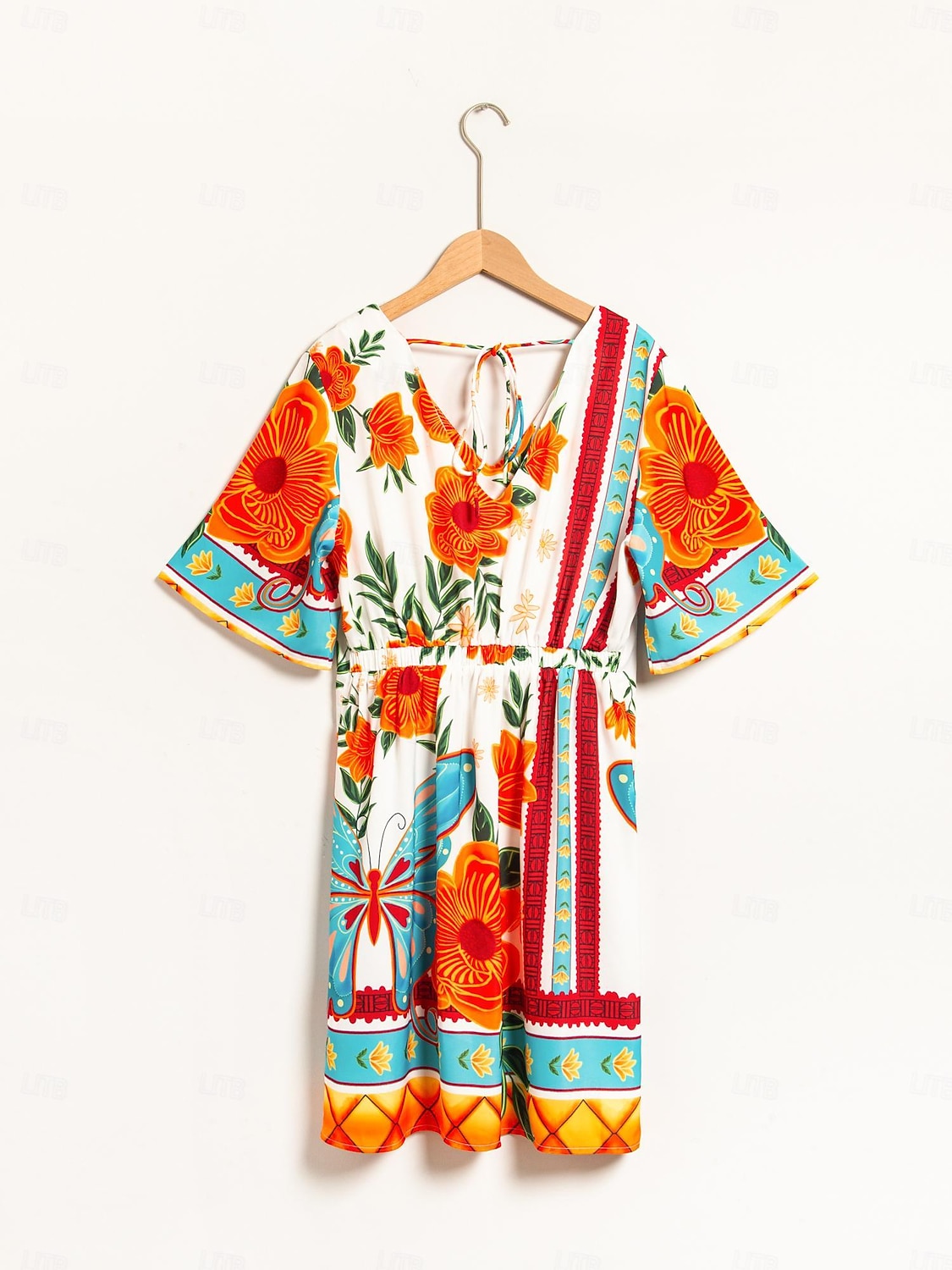 mini abito da donna con stampa floreale, scollo a V, manica corta, vestito estivo con motivo floreale arancione, casual, abbigliamento da spiaggia, stile elegante del 2025 a $64.99 –P10