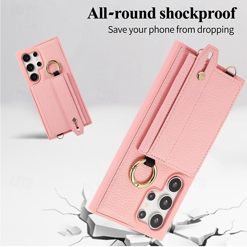 telefoon hoesje Voor Samsung Galaxy S25 Ultra S24 Ultra Plus S23 Ultra Plus S22 PlusUltra Achterkant met standaard met polsband Kaartsleuf Retro TPU Metaal PU-nahka 2025 - $22.99 –P4