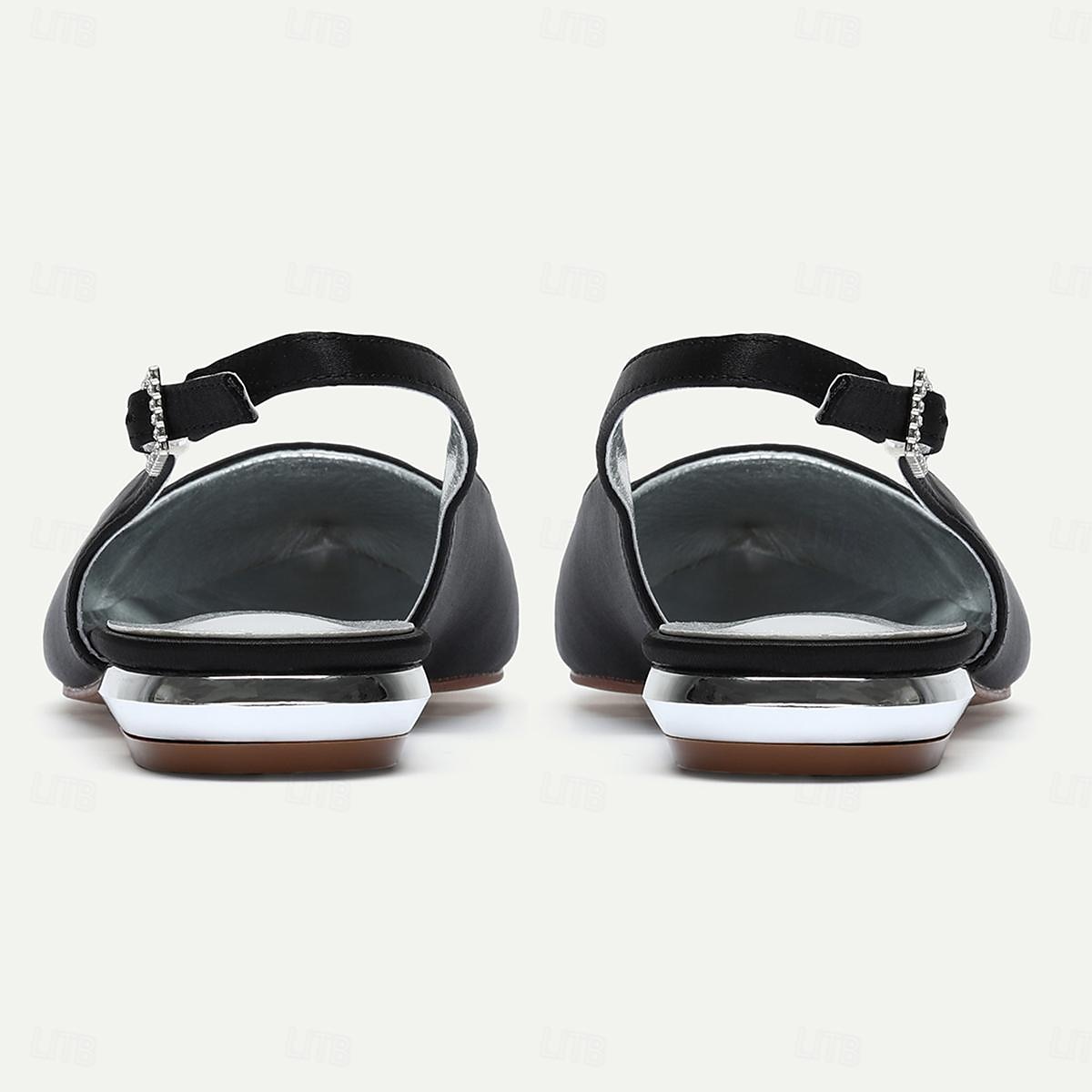 Damen Hochzeitsschuhe Übergrössen Brautschuhe Flacher Absatz Schlaufen Heel Spitze Zehe Minimalismus Satin Schnalle Weiß Elfenbein Silber 2026 - $69.99 –P2