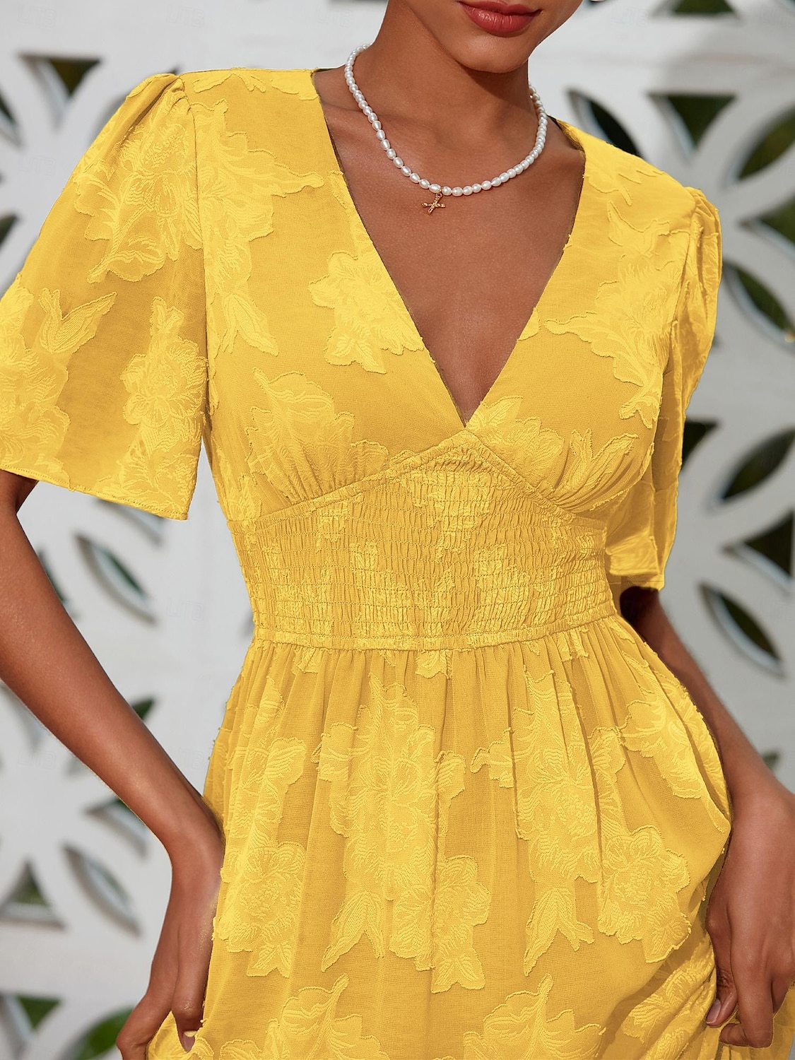 Mulheres Vestido elegante Verde Manga Curta Jacquard Jacquard Primavera Verão Decote V Vestido elegante Férias Encontro S M L de 2025 por $57.99 –P15