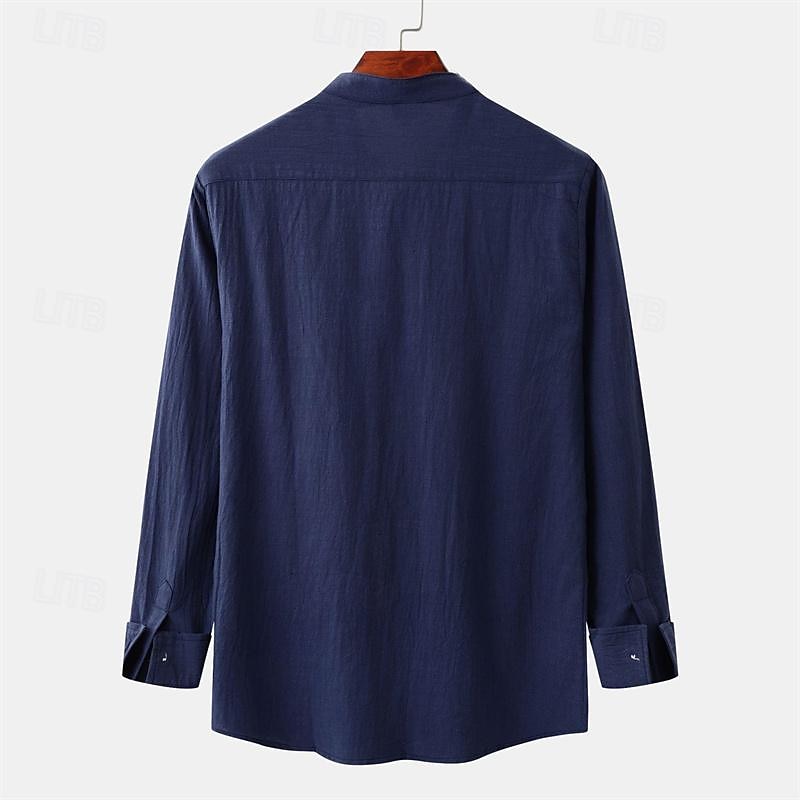 Per uomo Camicia Camicia di lino Camicia in cotone e lino Camicia con colletto cinese Camicia con colletto alla coreana Camicia casual Semplice Vacanza Camicia hawaiana Bianco Blu marino Cachi Azzurro del 2025 a $32.99 –P15