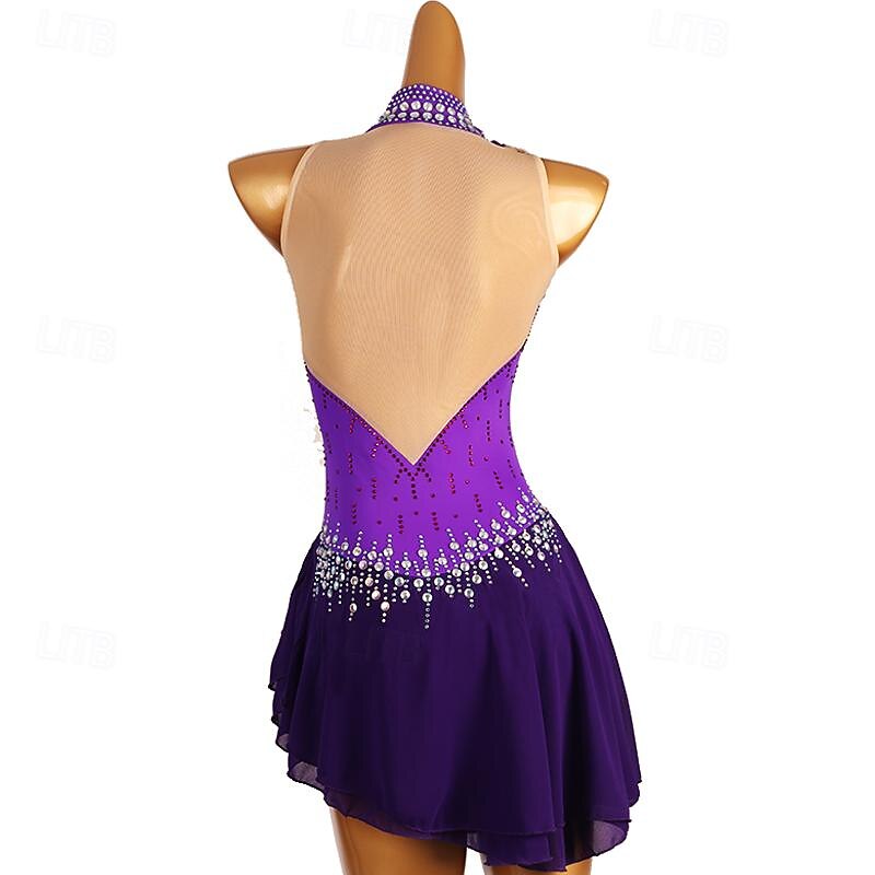 Kunstschaatsjurk Dames Voor meisjes Schaatsen Jurken Paars Lapwerk Open achterkant Netstof Spandex Hoge Elasticiteit Opleiding Wedstrijd Kunstschaatskleding Klassiek Kristal / Bergkristal Mouwloos 2025 - $175.99 –P5
