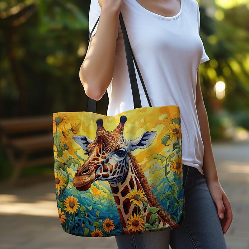 Femme Fourre-tout Sac d'épaule Sac fourre-tout en toile Polyester Achats Vacances Plage Imprimé Grande Capacité Pliable Poids Léger Girafe Jaune Bleu de 2025 ? $11.99 –P1