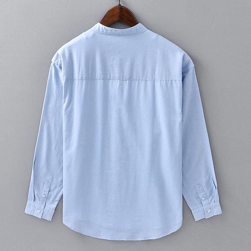 Per uomo Camicia Camicia di lino Camicia con colletto cinese Camicia con colletto alla coreana Camicia casual Camicia di cotone Semplice Vacanza Camicia hawaiana Bianco Blu Beige Manica Lunga del 2025 a $45.99 –P9