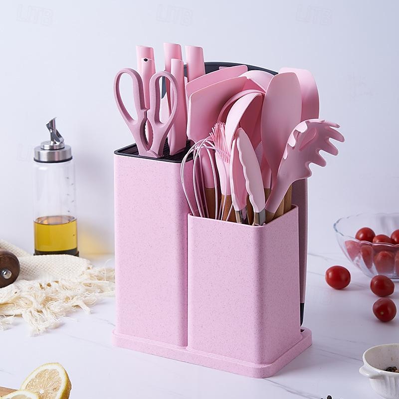 19 Pcs Kitchen Cooking Utensils and Knife Set with Block, Include 11 Pcs Silicone Cooking Utensils Set 5 Pieces Sharp Stainless Steel Chef Knives Scissors Whisk Tongs and Cutting Board 2024 - $25.99 –P5