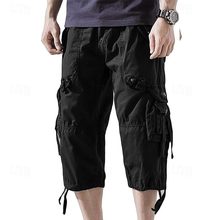 Men's Capri Cargo Shorts Cargo Shorts Shorts Capri Pants Hiking Shorts Leg Drawstring 6 Pocket Plain Comfort Outdoor Daily Going out Fashion Streetwear Black Army Green 2026 - $31.99 –P13