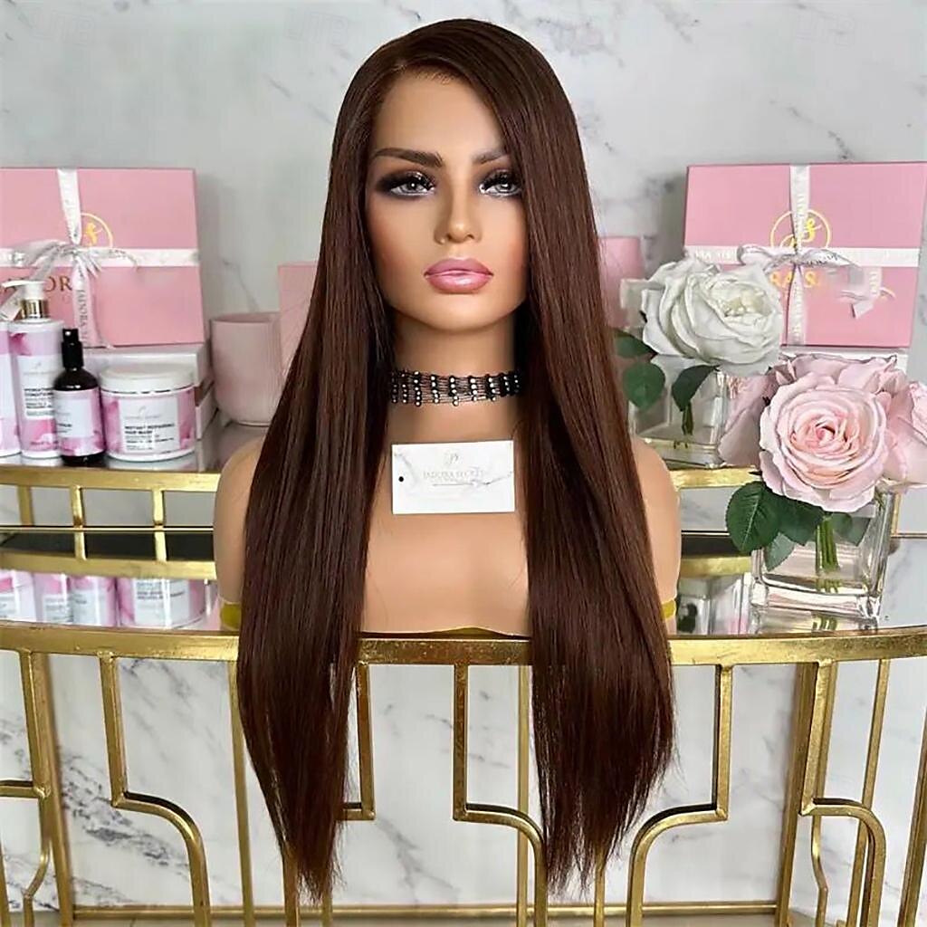 Perruque Cheveux vierges non transformés 13x4 devant en dentelle Cheveux Brésiliens Droit soyeux Marron Auburn Partie libre Femme Densité 130% 150% avec des cheveux de bébé Ligne de Cheveux Naturelle de 2025 ? $215.69 –P2