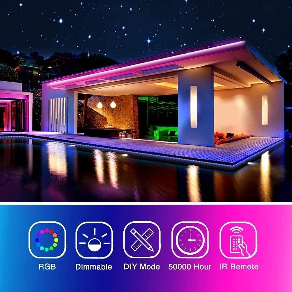 2025年 RGB LED ストリップ ライト キット 10-40 メートル (32.8-130 フィート) フレキシブル LED ライト ストリップ 5050 RGB SMD LED IR 44 キー コントローラー、インストール パッケージおよび 12V アダプター キット付き  コレクション – $41.15 –P11