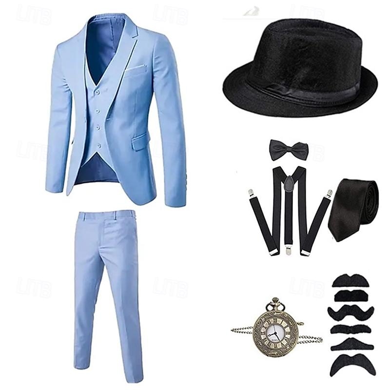 Vintage Glada 20-talet 1920-talet Kläder Kostymer och kavajer Tillbehör set Den store Gatsby Herre Ensfärgat Halloween V-hals Maskeradkläder Herr Halloween Halloween Möhippa Vuxna Kravatt Kappa Väst 2025 - $86.99 –P7