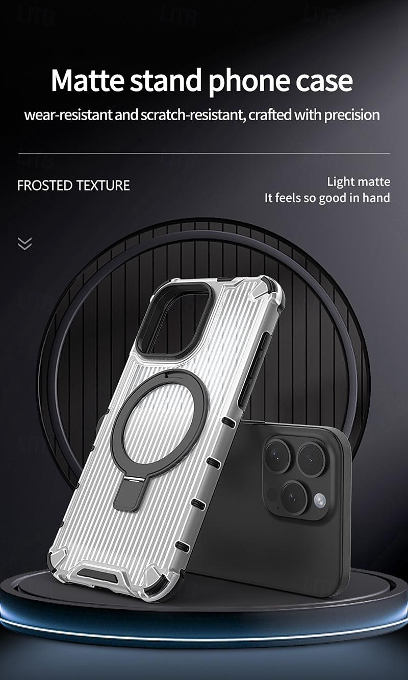 Phone Case For iPhone 16 iPhone 15 Pro Max Plus iPhone 14 13 12 11 Pro Max Plus Back Cover with Stand Holder Support Wireless Charging Shockproof TPU PC 2025 - $18.99 –P1