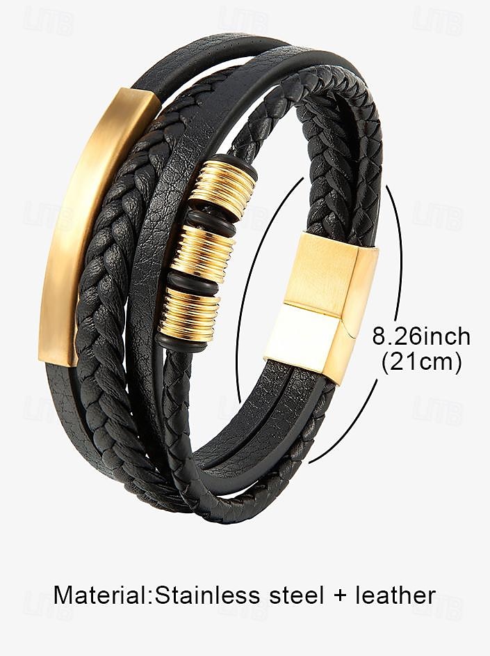 Men's Braided Leather Bracelet with Gold Accents – Modern and Stylish Design 2025 - $18.99 –P4