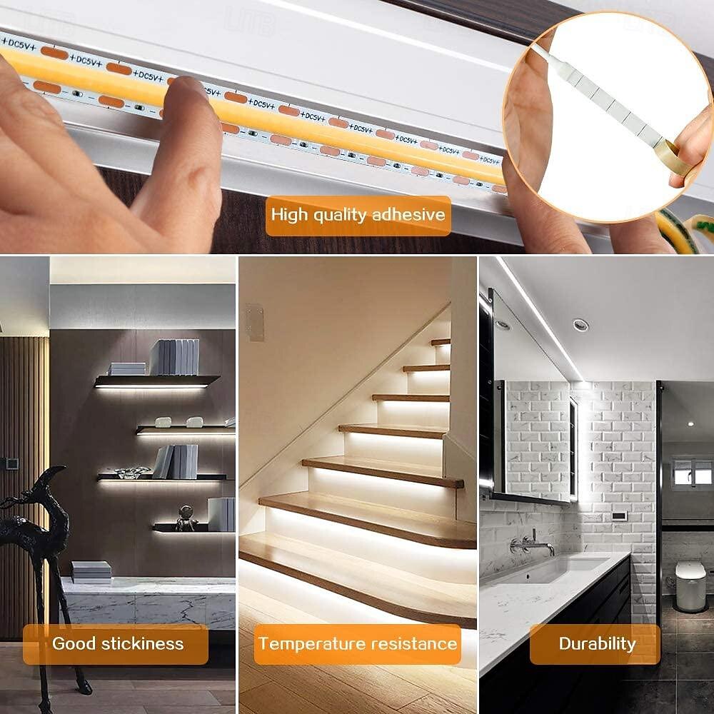 Waterproof COB USB 5V LED Strip Light, High Gloss LED Soft Flexiable Strip Light with USB Switch 3.28-16 ft (1-5M) 480 LED/Meter Waterproof Flexible Self-adhesive Safety Tape Light Suitable for Kitchen Garage TV Wall and Home DIY Lighting 2025 - $11.49 –P8