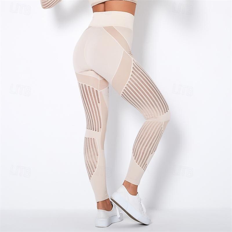Women's Yoga Pants Yoga Leggings Mesh Patchwork High Waist Yoga Gym Workout Pilates Tights Color Block Dark Grey Black Army Green Spandex Sports Activewear Stretchy Slim 2025 - $25.99 –P12
