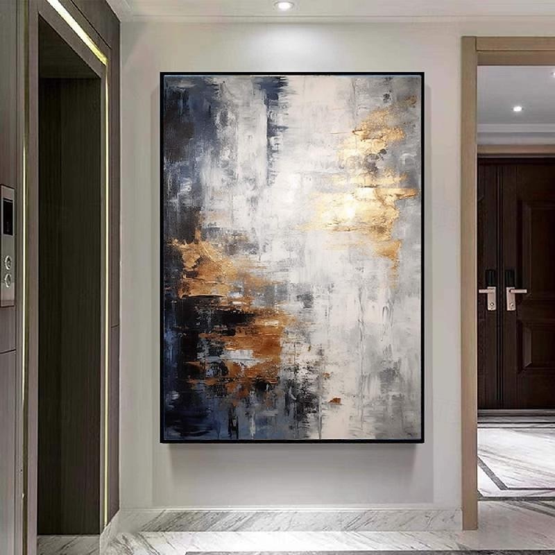 grijs goud getextureerd schilderijhandgemaakt abstract schilderij met de hand geschilderde goudfolie acrylschilderijen minimalistische kunstwerken muurkunst schilderij voor woonkamer slaapkamer 2025 - $116.99 –P4