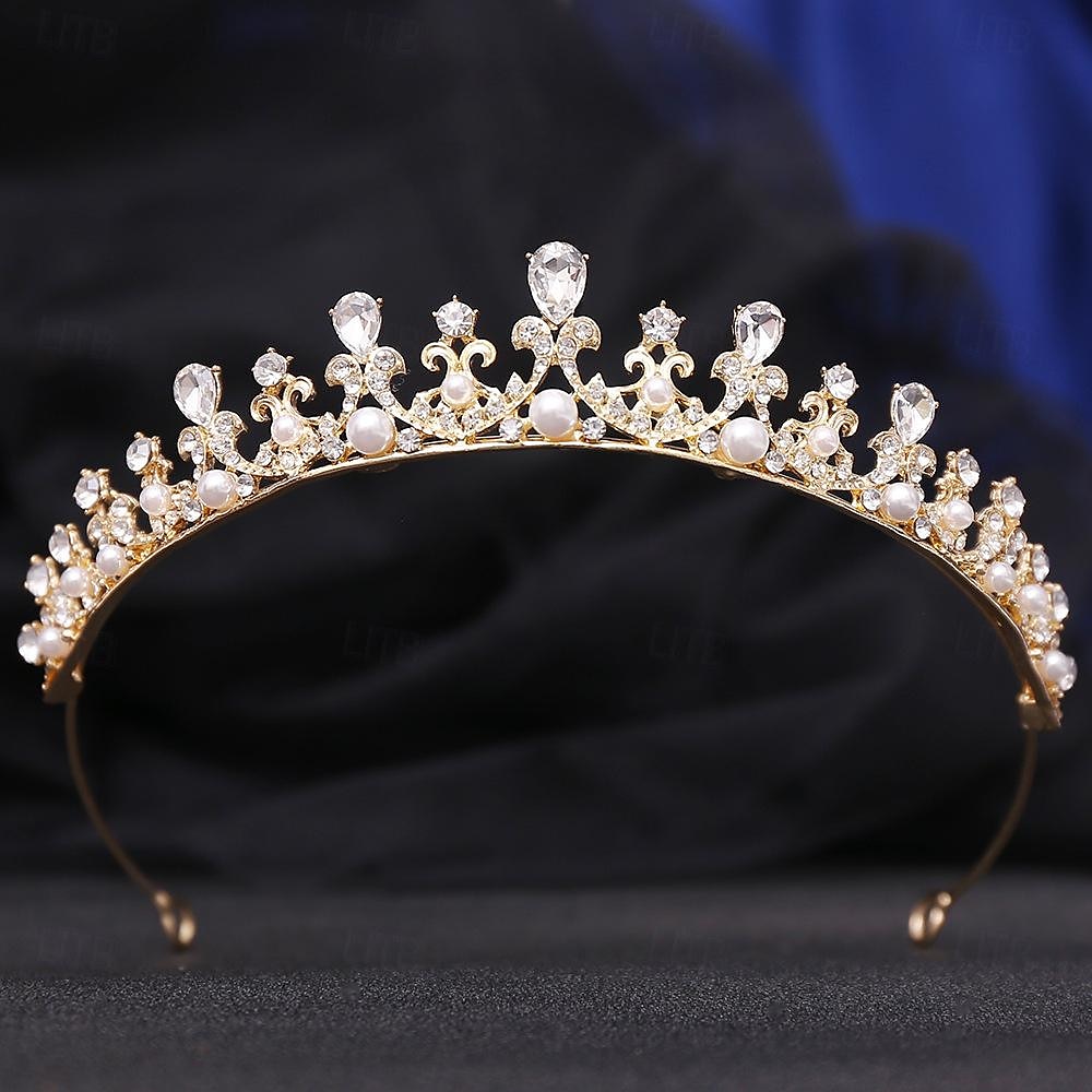 2025年 クラウンティアラ ヘッドバンド ヘッドピース 人造真珠 ラインストーン 結婚式 カクテル エレガント ぜいたく と ラインストーン 人造真珠 かぶと 帽子  コレクション – $11.99 –P2