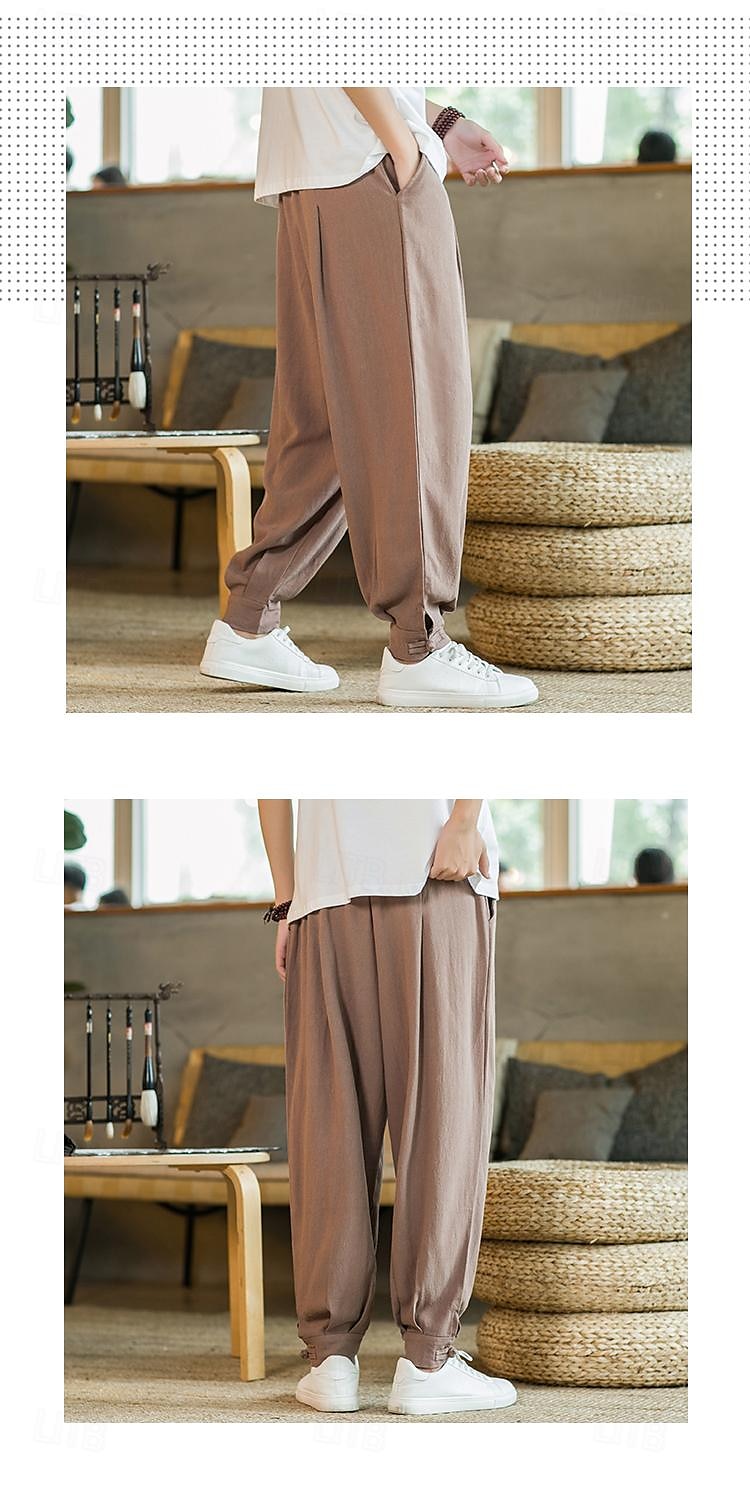 Homens Calças de linho Calça verão Calça casual Bolsos Côr Sólida Respirável Comprimento total Esportes Relaxantes Casual Ajuste Largo Preto Azul Profundo Sem Elasticidade de 2025 por $31.99 –P8