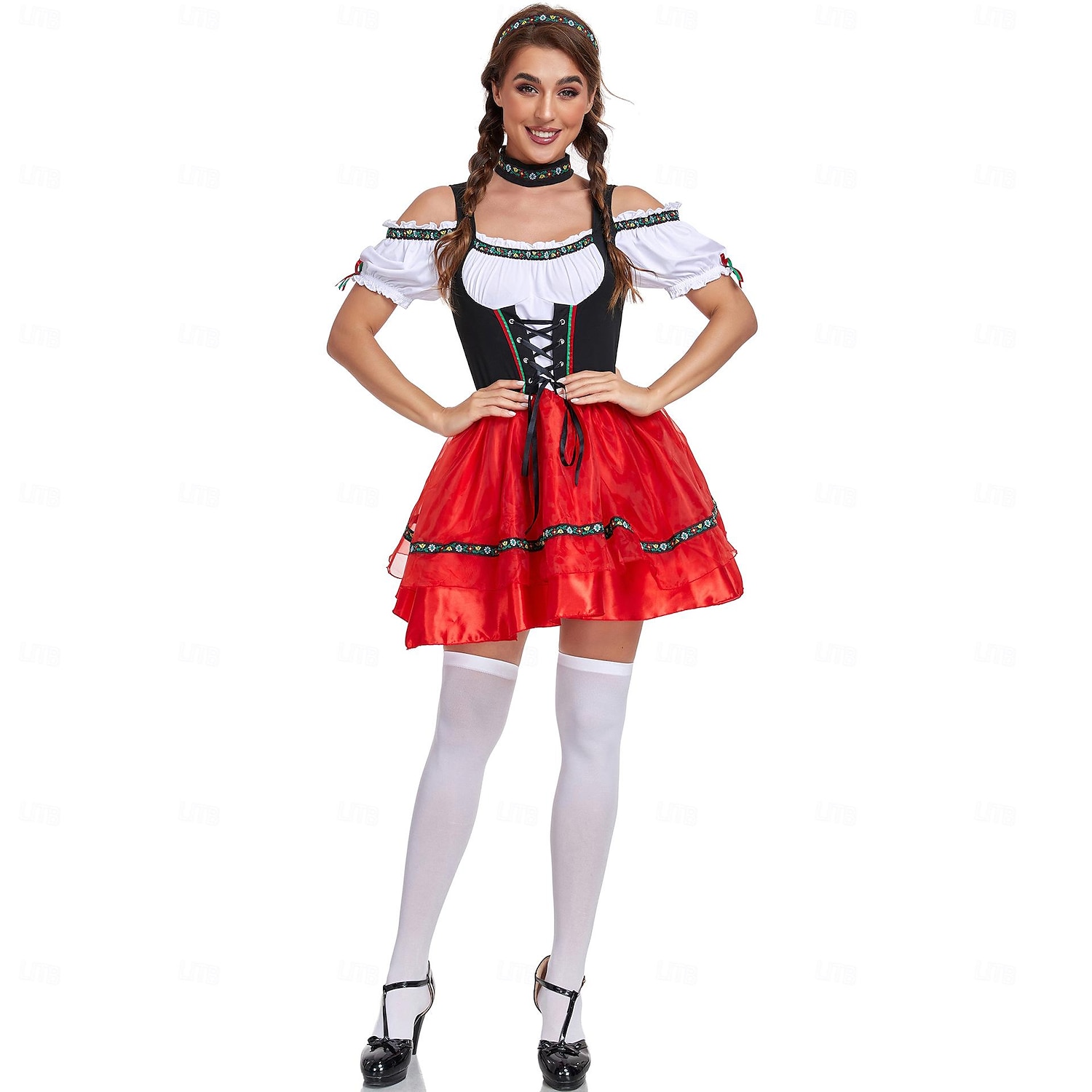Oktoberfest Lapper Dirndl Trachtenkleader Hushjelp Sexy bayerske feriekjole Enger Dame Ølfestivalen Oktoberfest-kostyme Dirndl Tradisjonell stil klut Kjole Sokker Pannebånd 2025 - $41.99 –P14