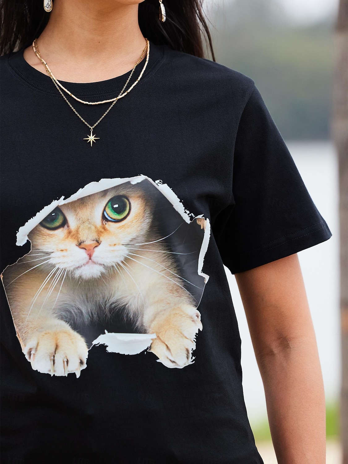 Per donna maglietta Maglietta divertente Nero Bianco Pop art Gatto Stampa Manica corta Informale Giornaliero Essenziale Rotonda Standard 100% cotone Gatto 3D S del 2025 a $4.59 –P18