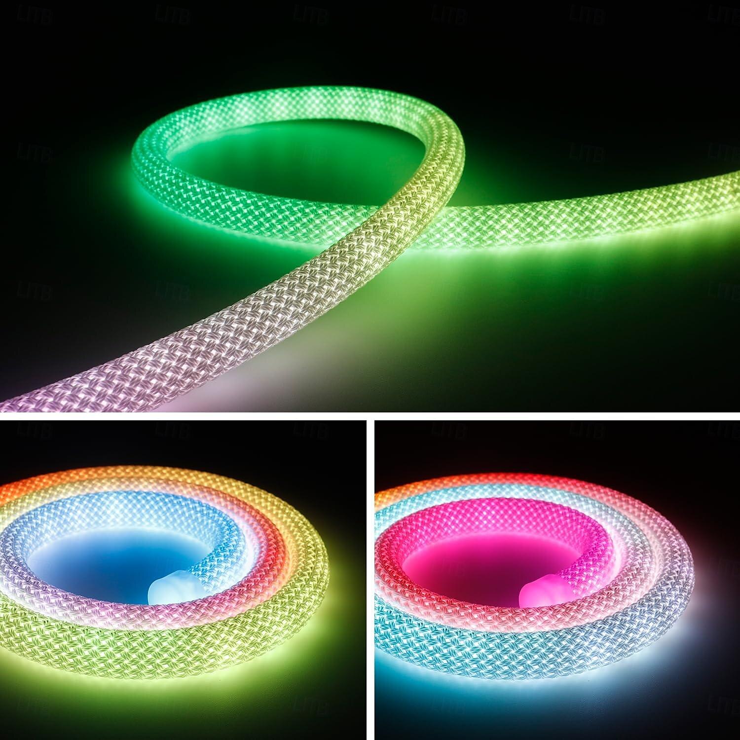 bande lumineuse LED tissée étanche ws2811 rgbic tissé silicone néon adressable couleur de rêve bande lumineuse LED USB avec 15 mm éclairage à 360 degrés application de musique Bluetooth sans fil 2,4 g de 2025 ? $24.99 –P1