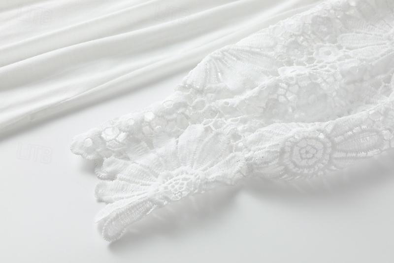 Maxikleid für Damen im Bohemian-Stil mit V-Ausschnitt, langen Spitzenärmeln, weißer, fließender Rock, lässig, Strand, halbformell, Frühling, Sommer, volle Größen, feminine, elegante Kleidung 2026 - $31.99 –P5