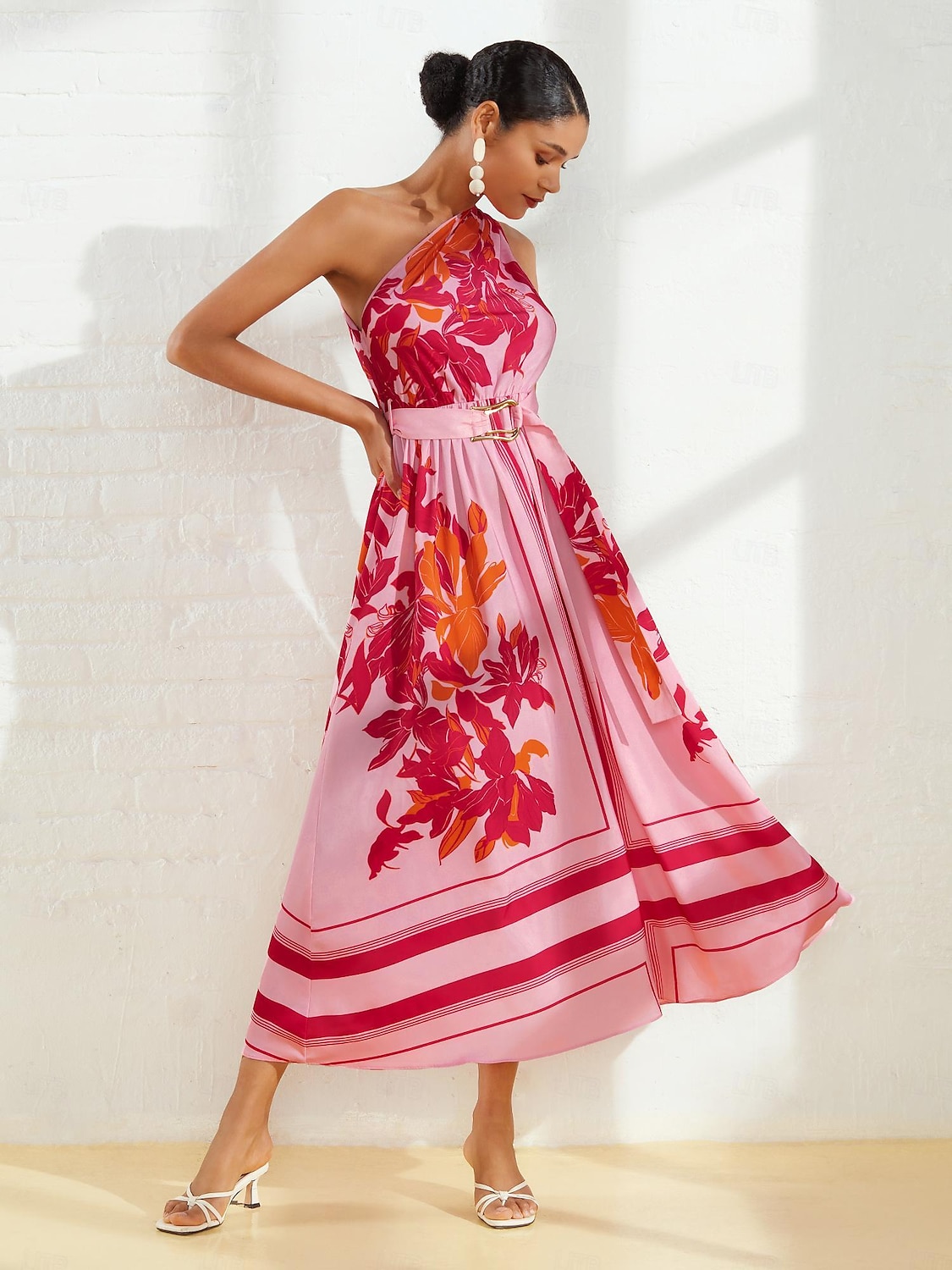 Per donna Abito Stampato Abito maxi Rosa Senza Maniche Floreale Stile Floreale Fibbia Estate Monospalla Vestiti Vacanza S M L del 2025 a $71.99 –P4