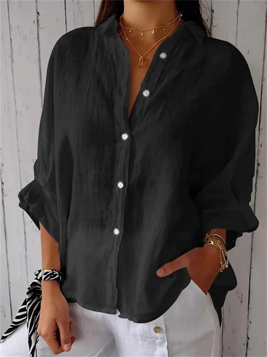 Damen Hemd Baumwoll-Leinen-Hemden Knopfleiste Bluse Einfach Basic Modern Hemdkragen Straße Täglich Knöpfe Schwarz Weiß Rosa Armeegrün Sommer 2025 - $25.99 –P6