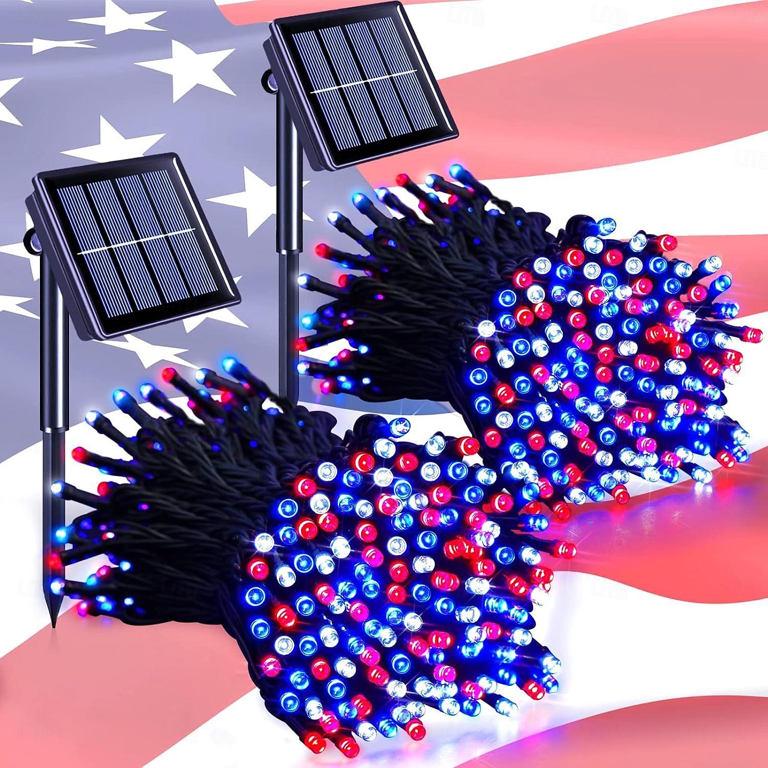 1 PC Patriotic Outdoor Solar String Lights, 22FT~98FT Red White Blue for 4th of July Independence Day 250th Anniversary Memorial Day, Holiday Garden Waterproof Decor Lights 2026 - $13.49 –P4