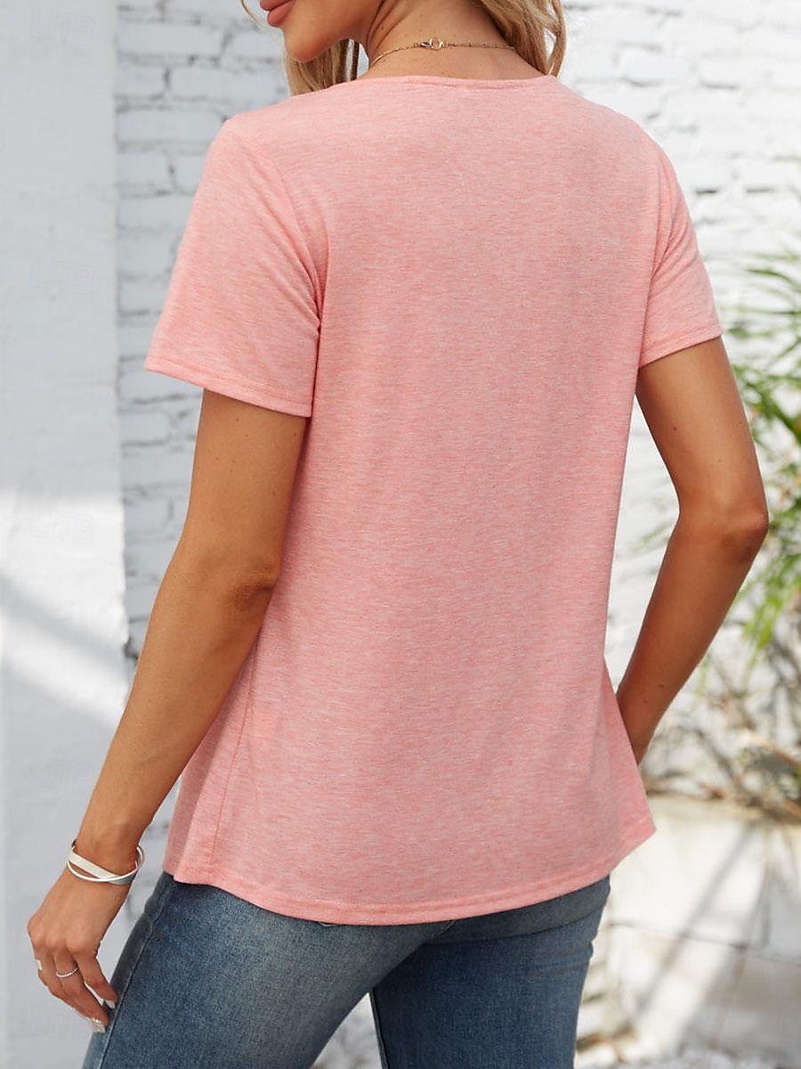 Women's Tunic Plain Stylish Short Sleeve Crew Neck Regular Tops Daily Buttons White Pink Khaki Gray Summer Spring Fall 2025 - $21.99 –P2